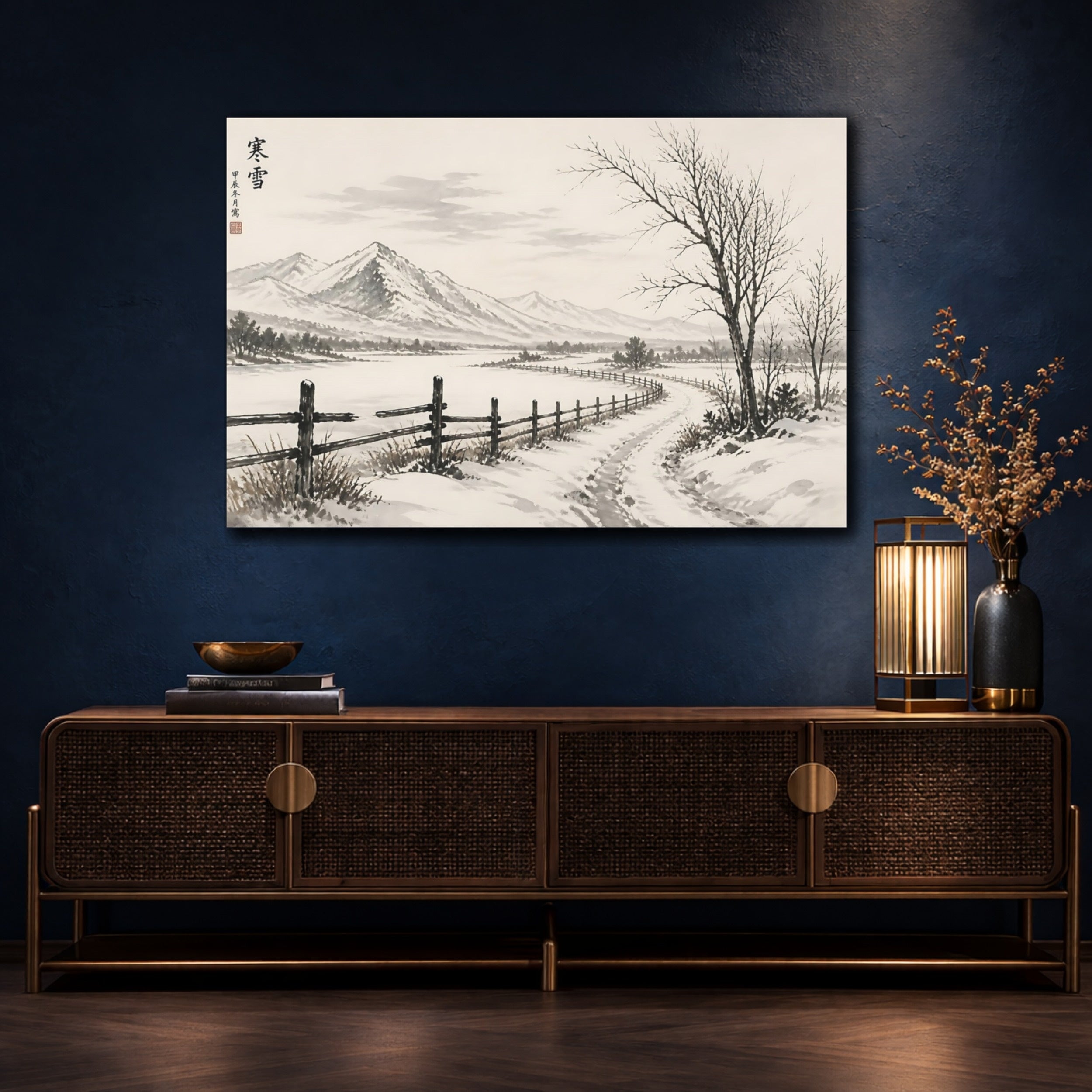 Mockup 4. Nature Winter Landscape Monochrome Winter shown as stretched canvas wall art
