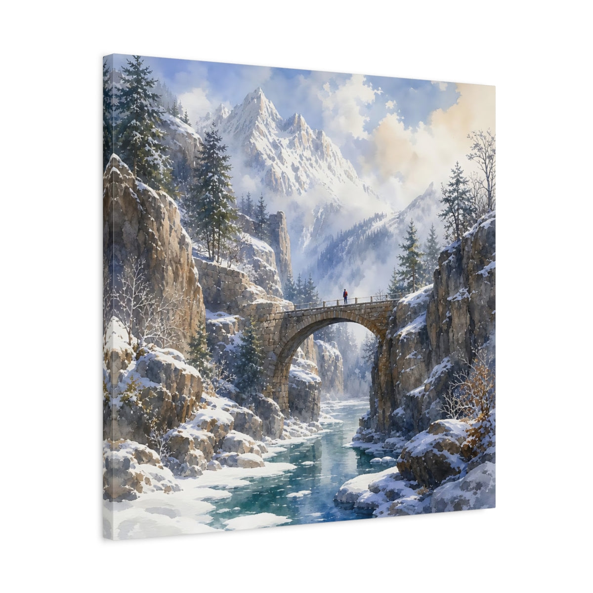 Side Mockup 4. Nature Winter Landscape Winter Mountain shown as stretched canvas wall art