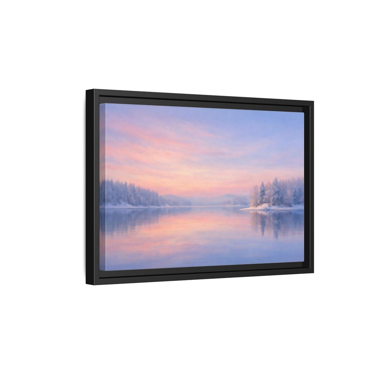 Side Mockup 6. Nature Winter Landscape Pink And Blue shown as stretched canvas wall art