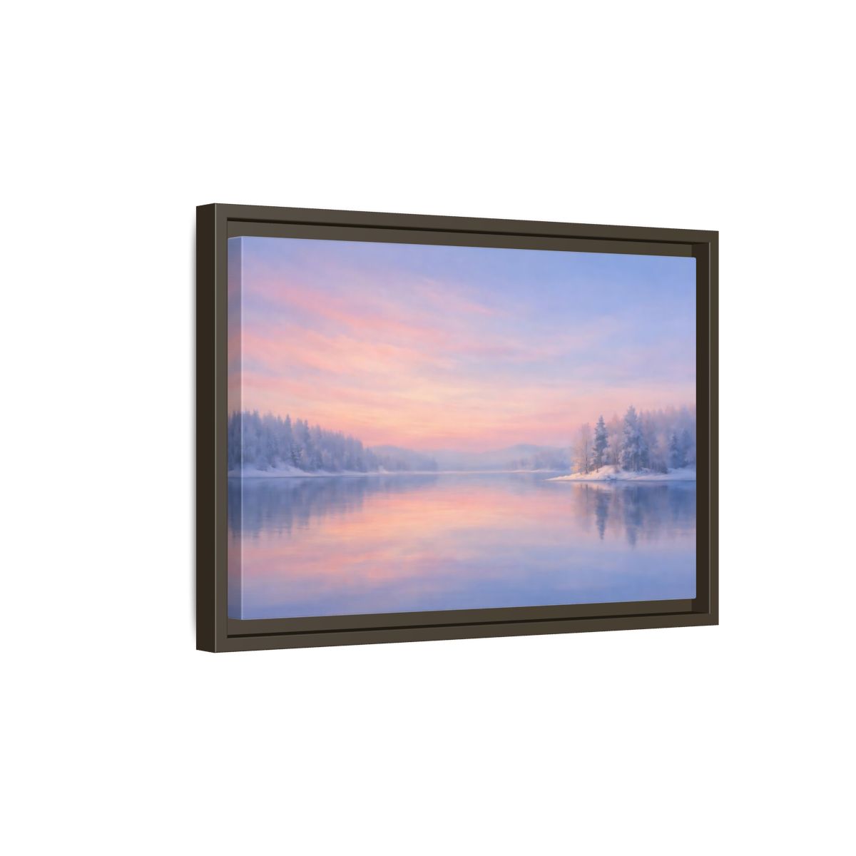Side Mockup 5. Nature Winter Landscape Pink And Blue shown as stretched canvas wall art