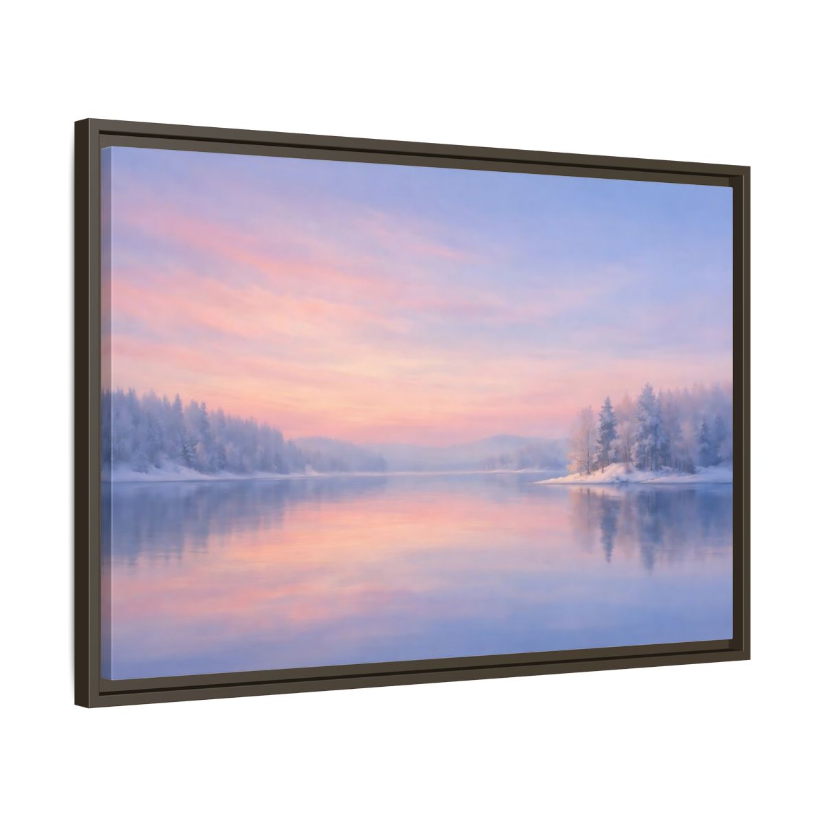Side Mockup 11. Nature Winter Landscape Pink And Blue shown as stretched canvas wall art