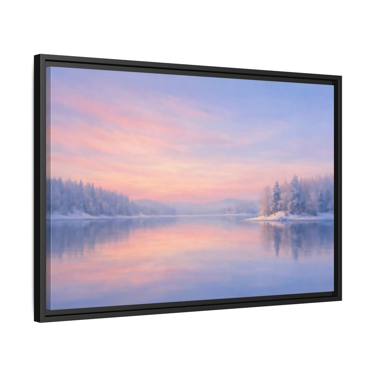 Side Mockup 14. Nature Winter Landscape Pink And Blue shown as stretched canvas wall art