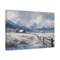 Side Mockup 4. Nature Winter Landscape Winter Snow Cabin shown as stretched canvas wall art
