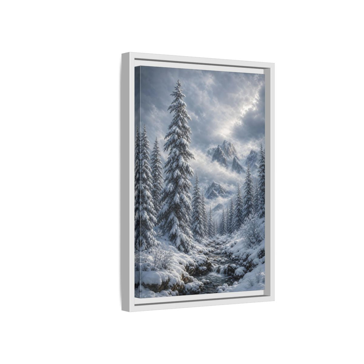 Side Mockup 4. Nature Winter Landscape Winter Snow Scene shown as stretched canvas wall art