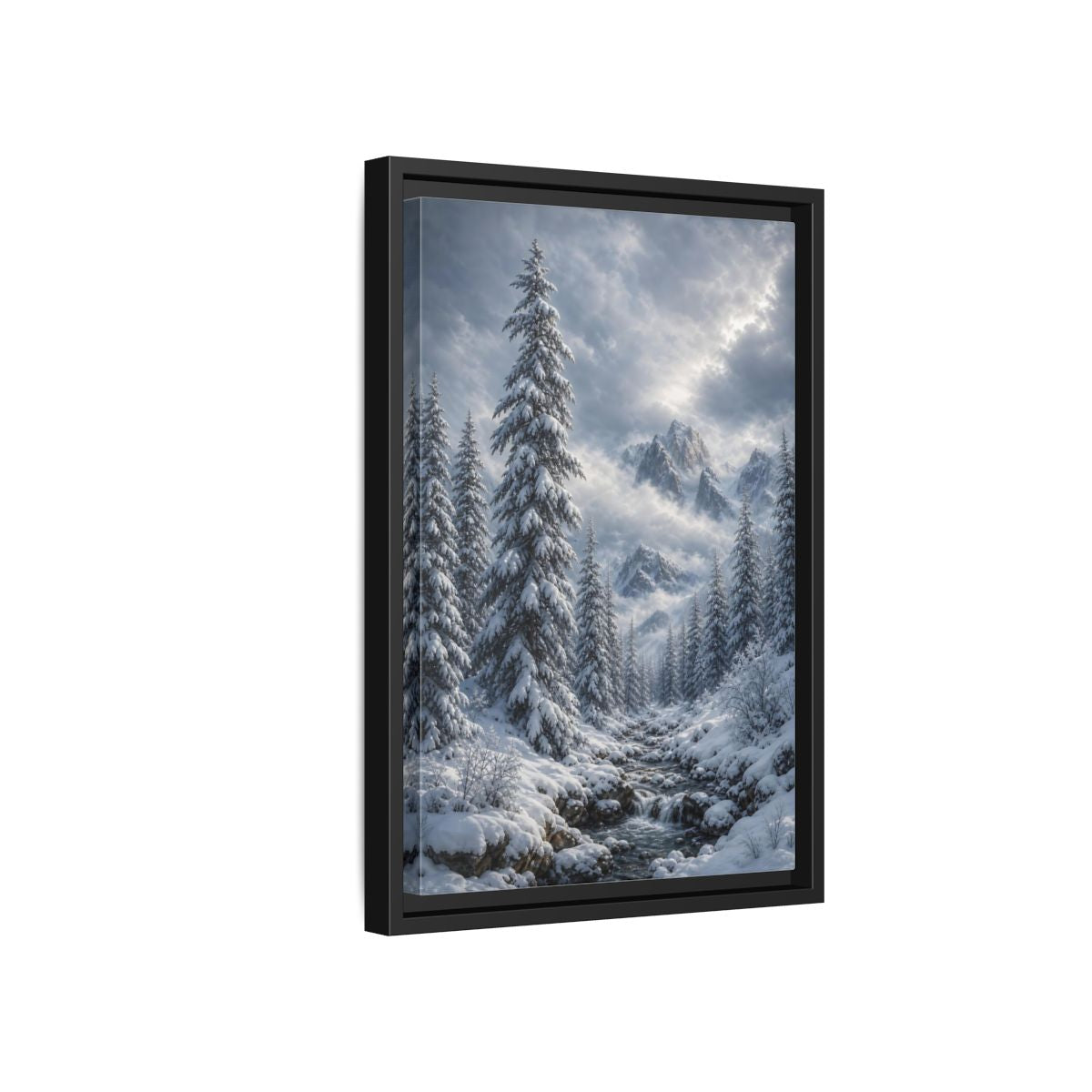Side Mockup 6. Nature Winter Landscape Winter Snow Scene shown as stretched canvas wall art