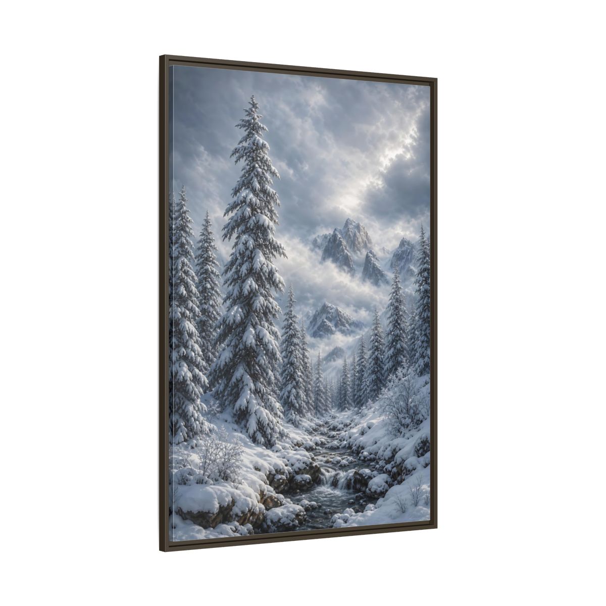 Side Mockup 8. Nature Winter Landscape Winter Snow Scene shown as stretched canvas wall art
