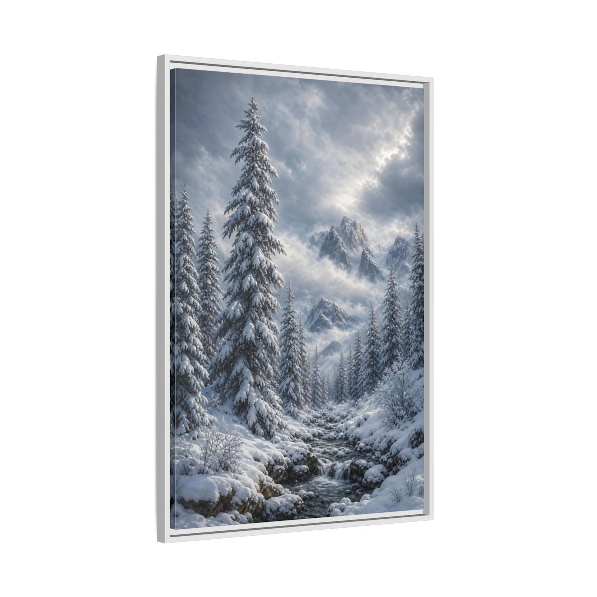 Side Mockup 9. Nature Winter Landscape Winter Snow Scene shown as stretched canvas wall art
