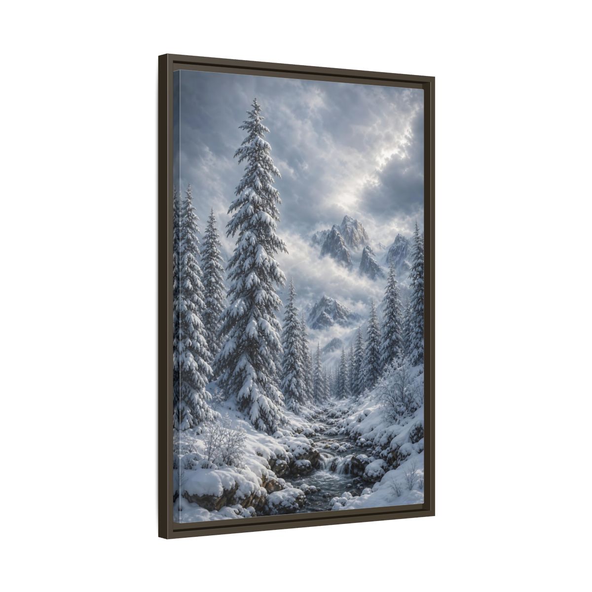 Side Mockup 11. Nature Winter Landscape Winter Snow Scene shown as stretched canvas wall art