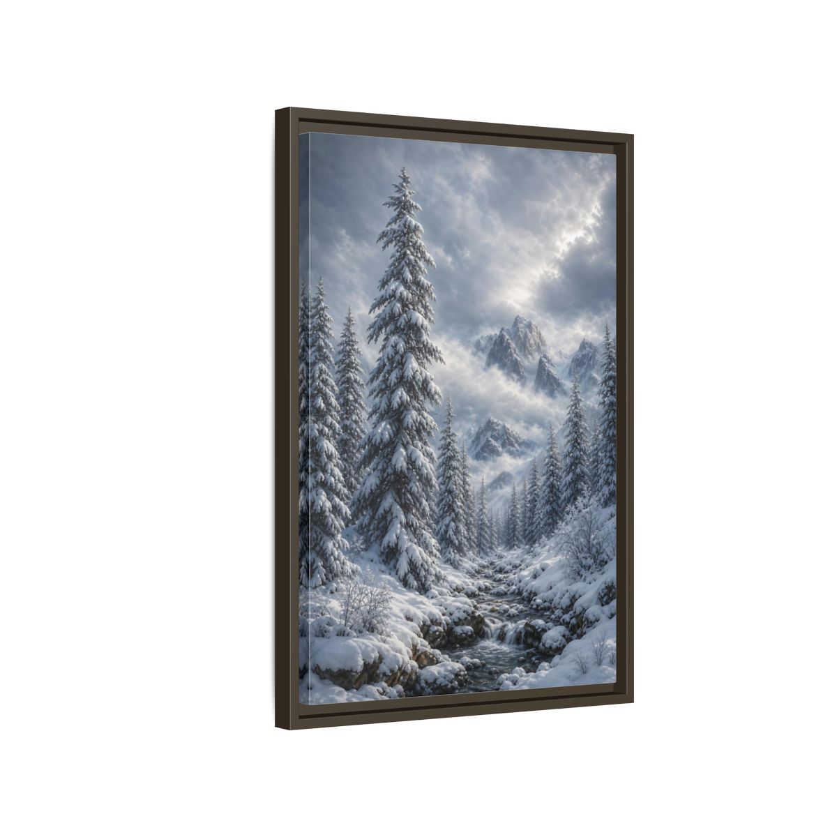 Side Mockup 2. Nature Winter Landscape Winter Snow Scene shown as stretched canvas wall art
