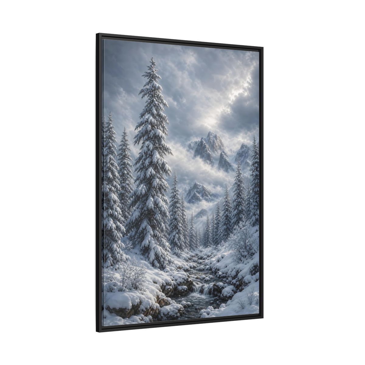 Side Mockup 12. Nature Winter Landscape Winter Snow Scene shown as stretched canvas wall art