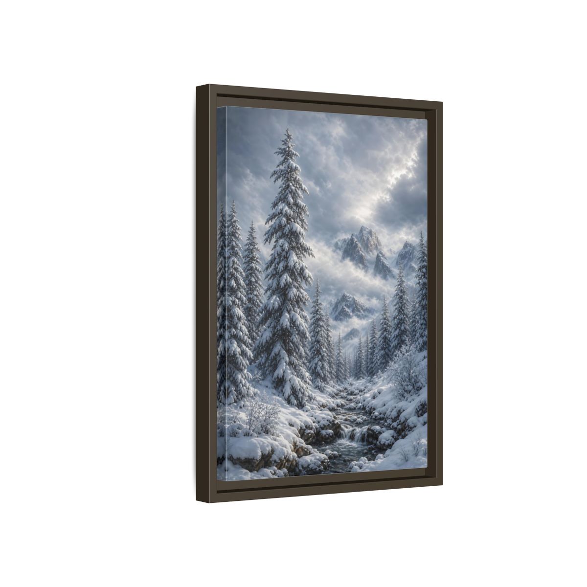 Side Mockup 5. Nature Winter Landscape Winter Snow Scene shown as stretched canvas wall art