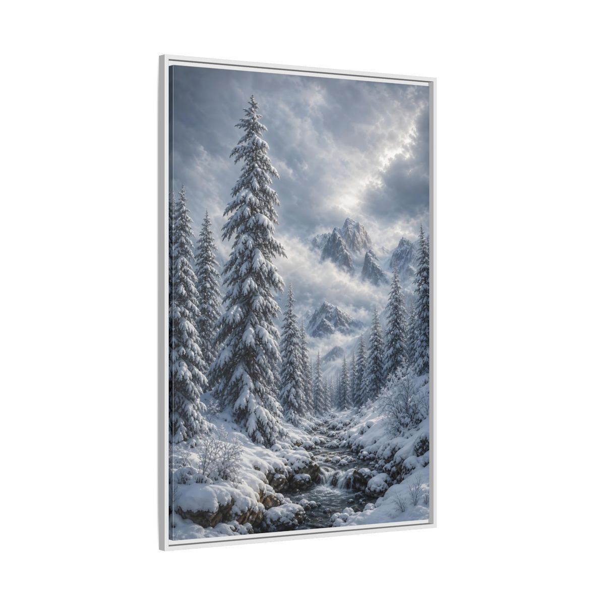 Side Mockup 7. Nature Winter Landscape Winter Snow Scene shown as stretched canvas wall art