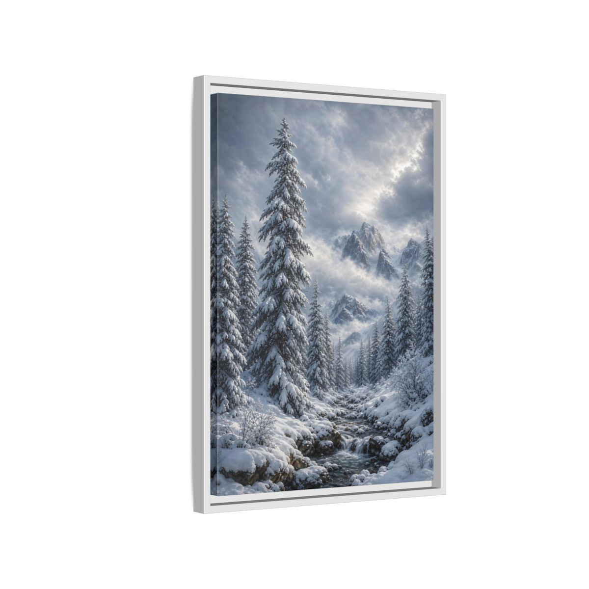 Side Mockup 1. Nature Winter Landscape Winter Snow Scene shown as stretched canvas wall art