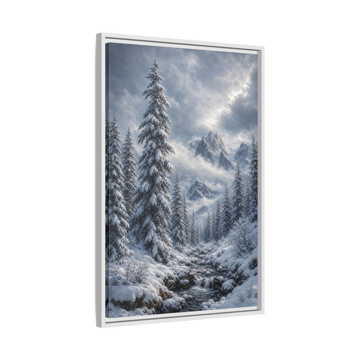 Side Mockup 10. Nature Winter Landscape Winter Snow Scene shown as stretched canvas wall art