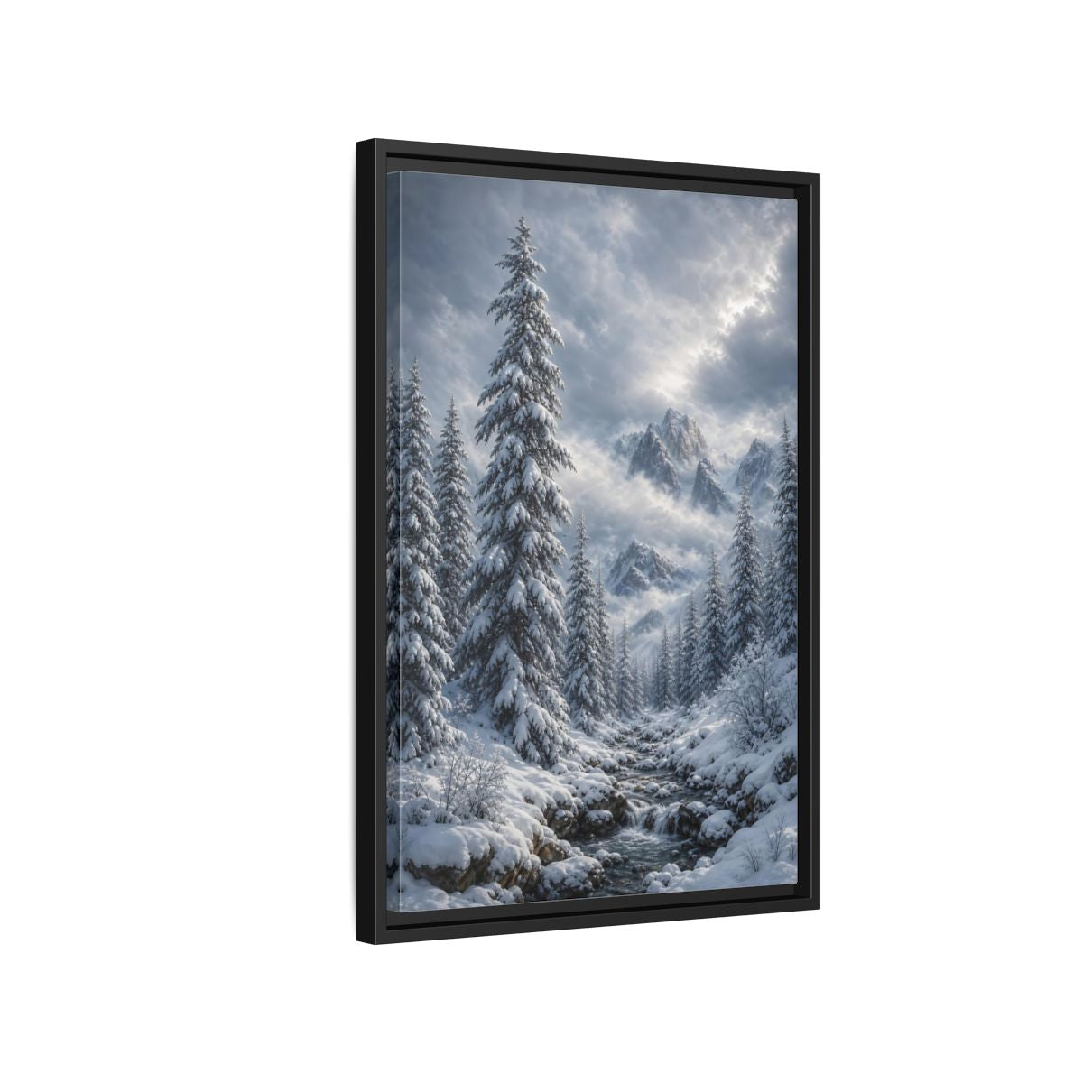 Side Mockup 3. Nature Winter Landscape Winter Snow Scene shown as stretched canvas wall art
