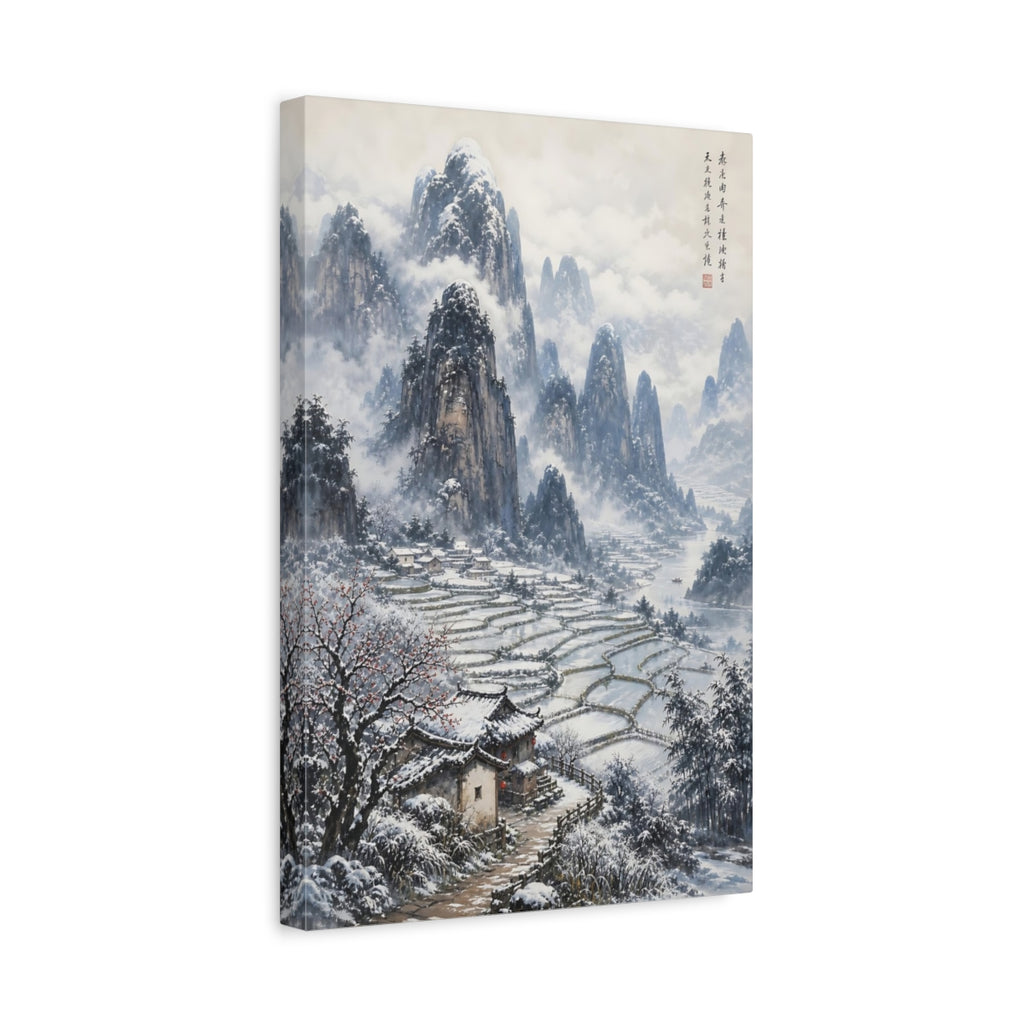 Side Mockup 4. Nature Winter Landscape Snowy Asian Landscape shown as stretched canvas wall art