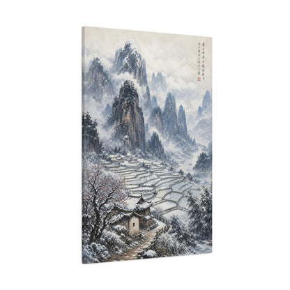 Side Mockup 1. Nature Winter Landscape Snowy Asian Landscape shown as stretched canvas wall art