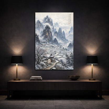 Mockup 3. Nature Winter Landscape Snowy Asian Landscape shown as stretched canvas wall art