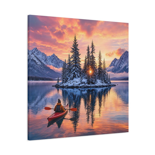 Main Mockup. Nature Winter Landscape Winter Lake Sunset shown as stretched canvas wall art