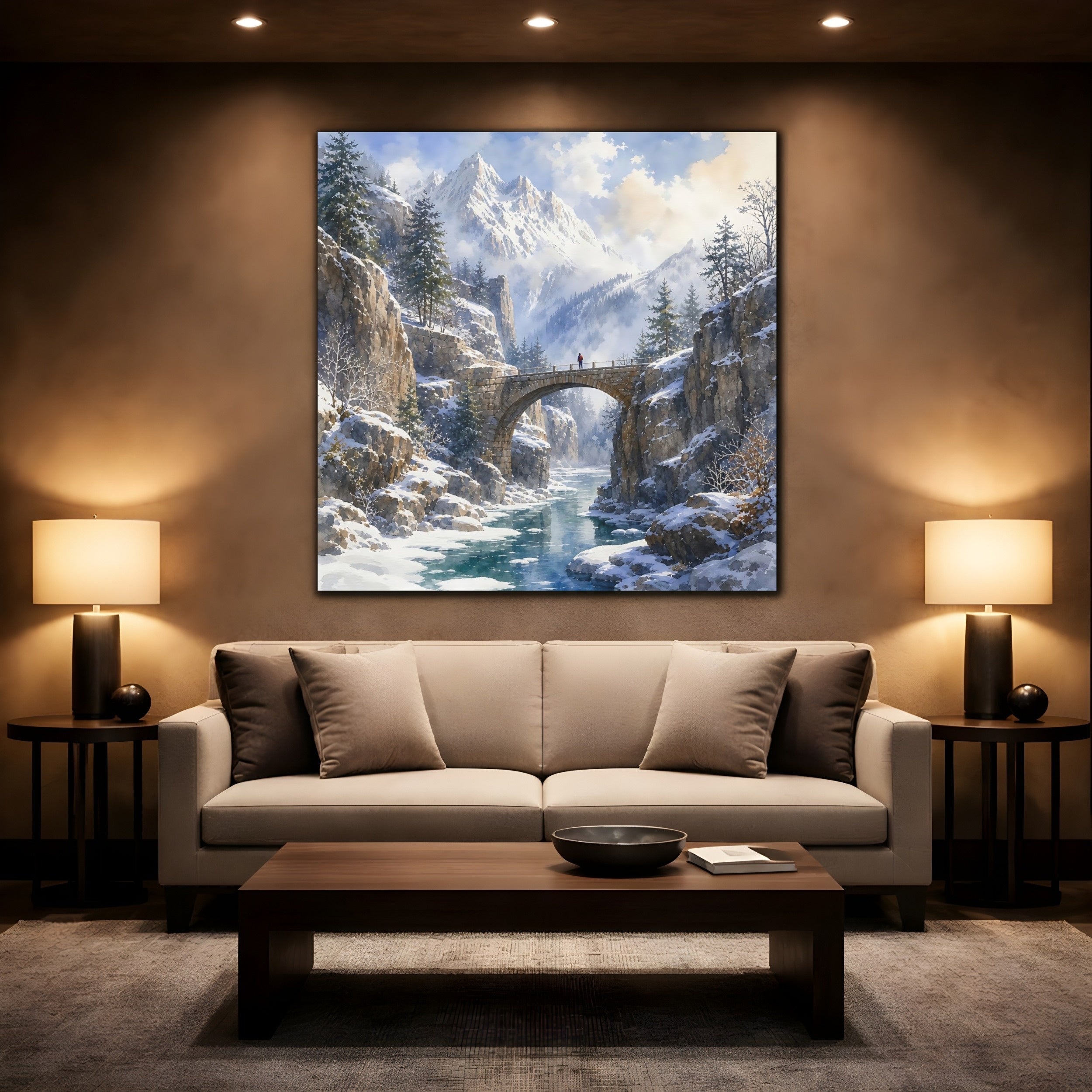 Mockup 2. Nature Winter Landscape Winter Mountain shown as stretched canvas wall art
