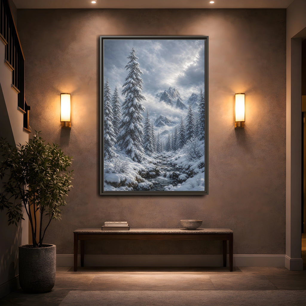 Mockup 2. Nature Winter Landscape Winter Snow Scene shown as stretched canvas wall art