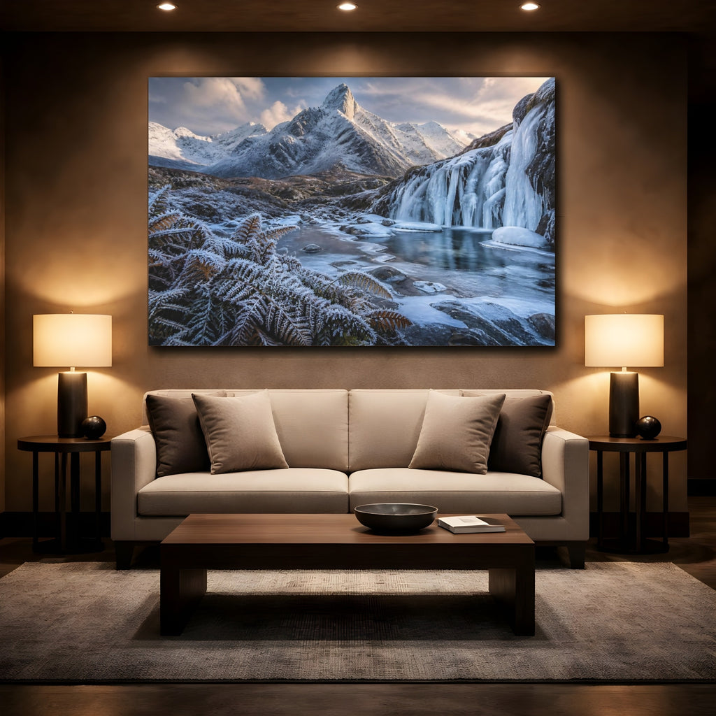 Mockup 2. Nature Winter Mountain Winter Landscape shown as stretched canvas wall art