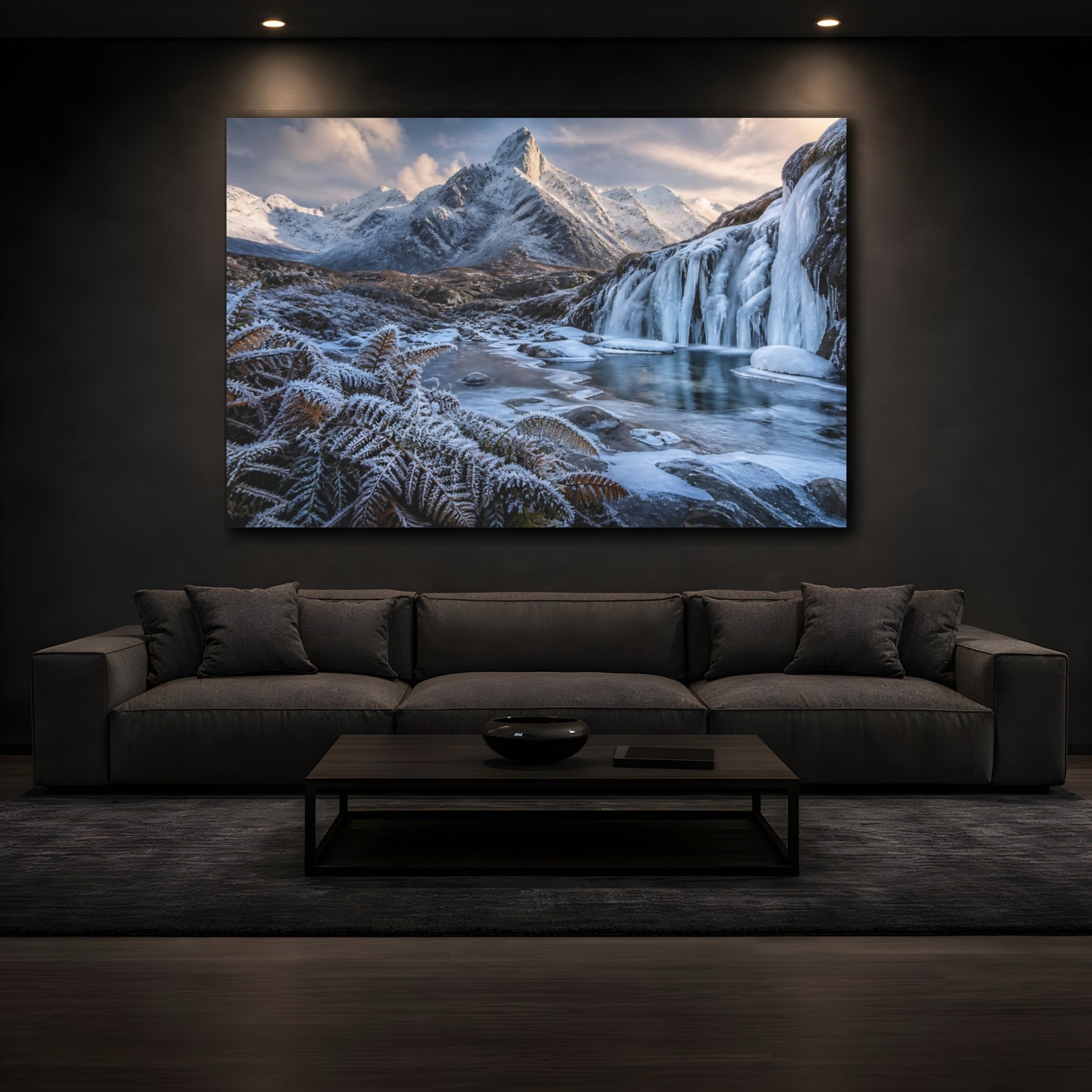 Mockup 3. Nature Winter Mountain Winter Landscape shown as stretched canvas wall art