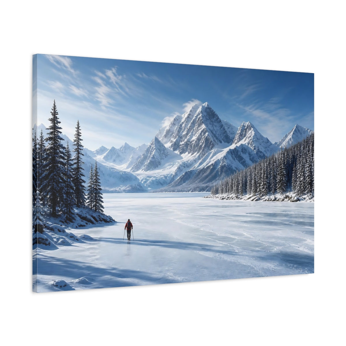 Main Mockup. Nature Winter Mountains Blue And White shown as stretched canvas wall art
