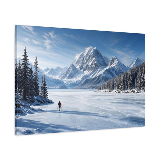 Main Mockup. Nature Winter Mountains Blue And White shown as stretched canvas wall art