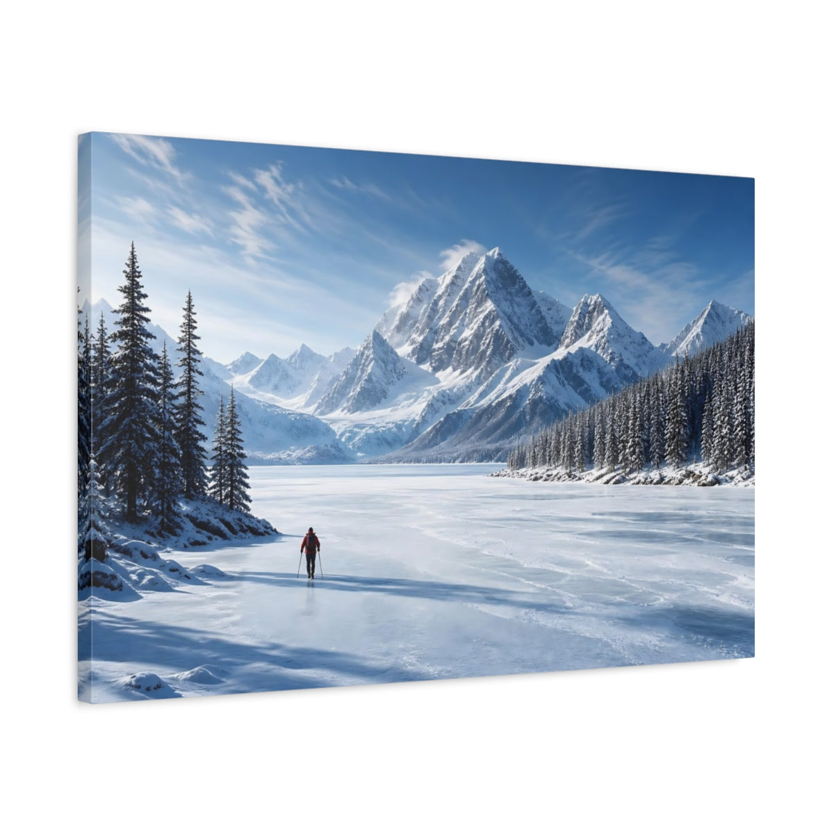 Side Mockup 2. Nature Winter Mountains Blue And White shown as stretched canvas wall art