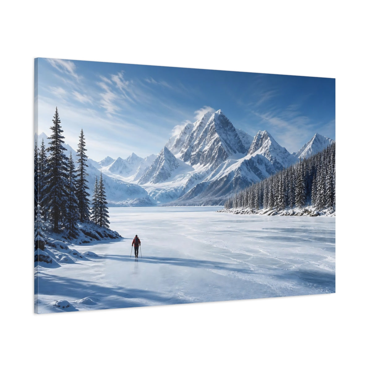 Side Mockup 1. Nature Winter Mountains Blue And White shown as stretched canvas wall art