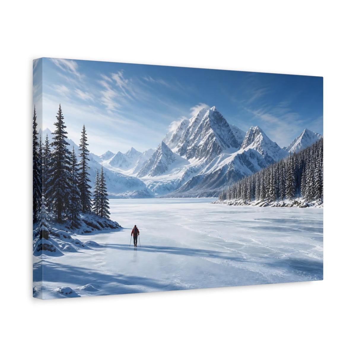Side Mockup 4. Nature Winter Mountains Blue And White shown as stretched canvas wall art
