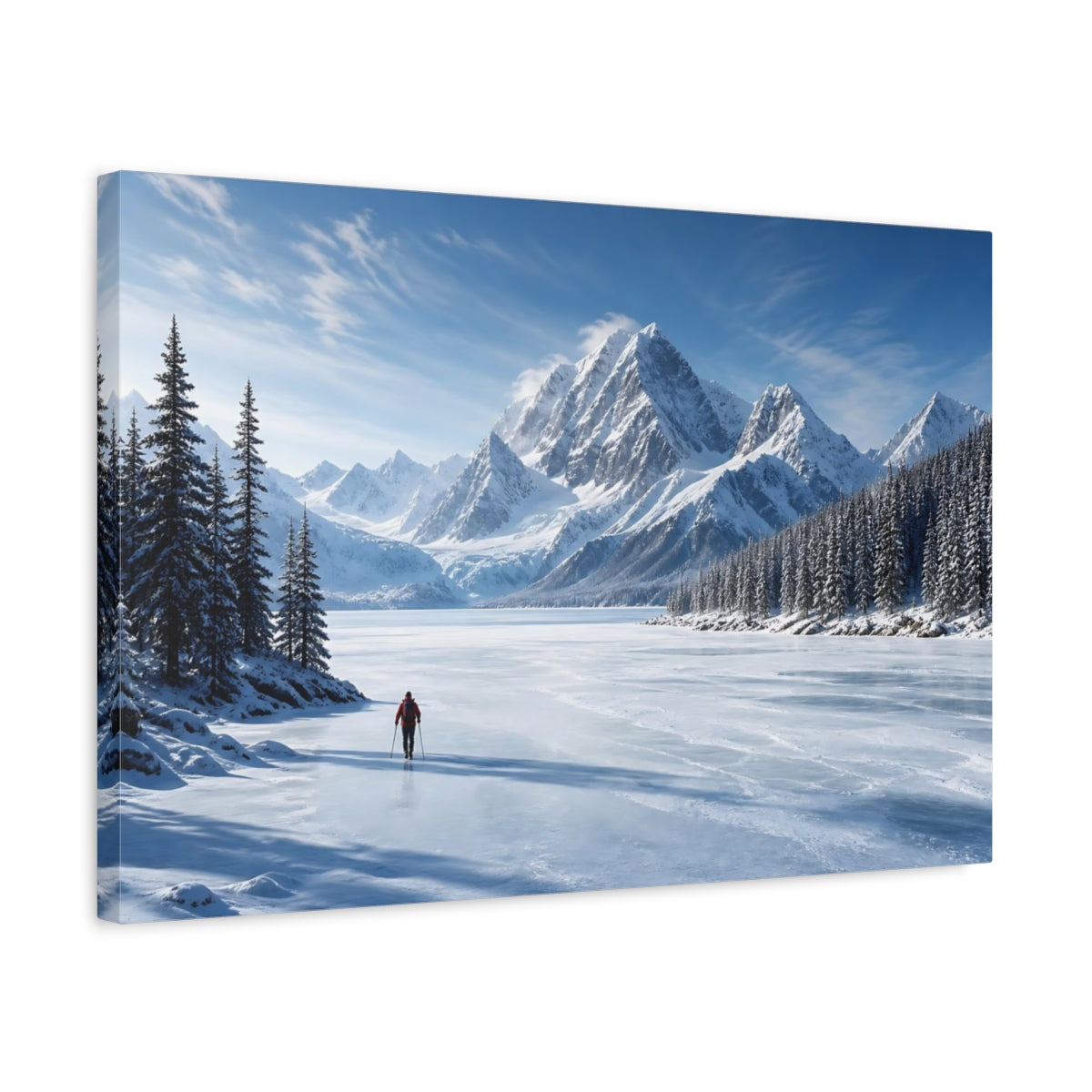 Side Mockup 3. Nature Winter Mountains Blue And White shown as stretched canvas wall art
