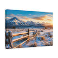 Side Mockup 4. Nature Winter Mountains Snowy Mountain Sunrise shown as stretched canvas wall art