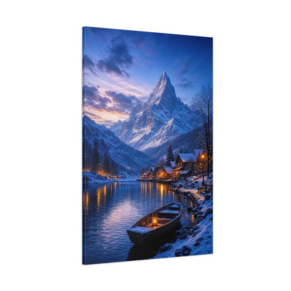 Side Mockup 1. Nature Winter Village Winter Landscape shown as stretched canvas wall art