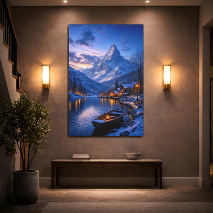 Mockup 2. Nature Winter Village Winter Landscape shown as stretched canvas wall art