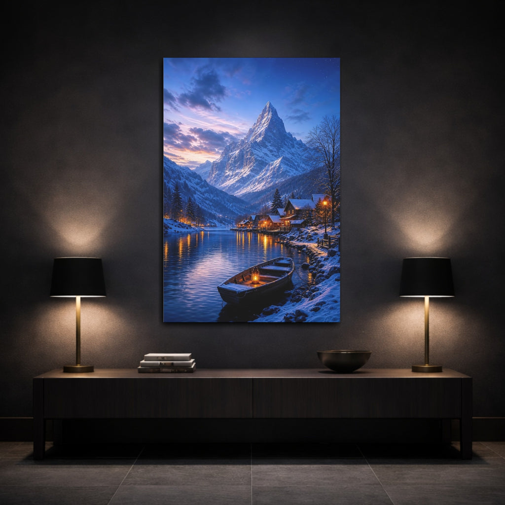 Mockup 3. Nature Winter Village Winter Landscape shown as stretched canvas wall art