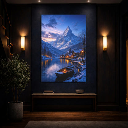 Mockup 4. Nature Winter Village Winter Landscape shown as stretched canvas wall art