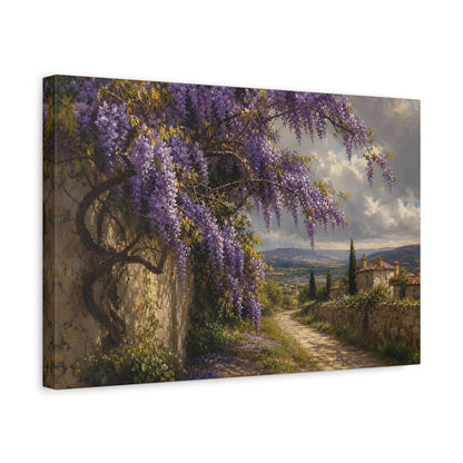 Side Mockup 4. Nature Wisteria Purple Wisteria shown as stretched canvas wall art