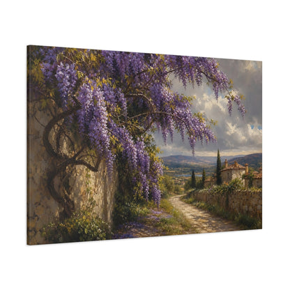 Side Mockup 1. Nature Wisteria Purple Wisteria shown as stretched canvas wall art