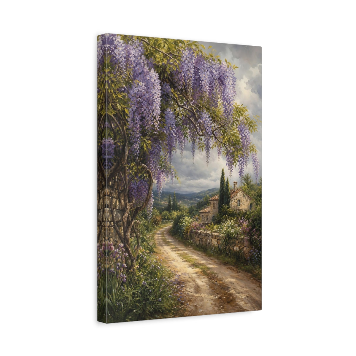 Side Mockup 4. Nature Wisteria Purple Wisteria shown as stretched canvas wall art