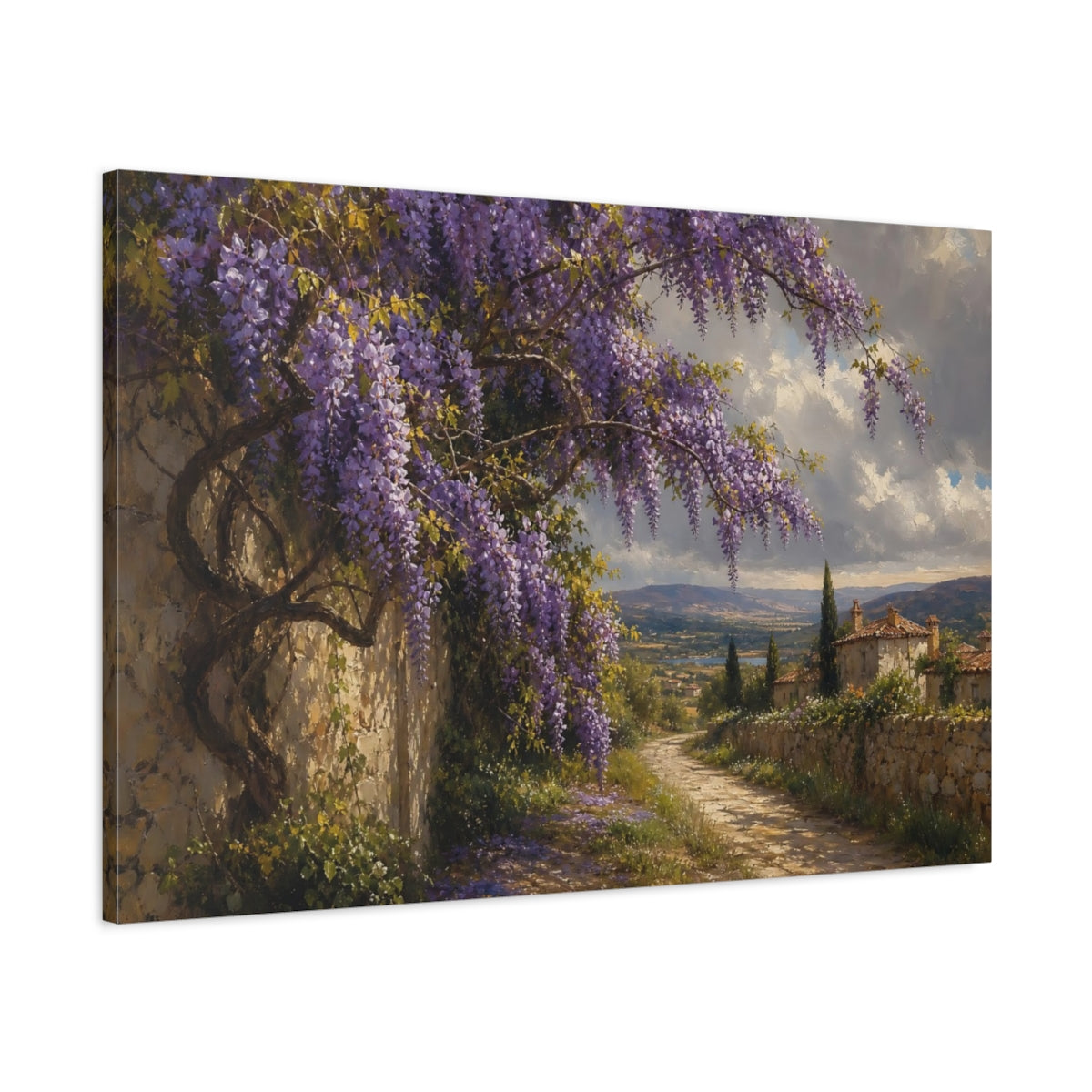 Main Mockup. Nature Wisteria Purple Wisteria shown as stretched canvas wall art