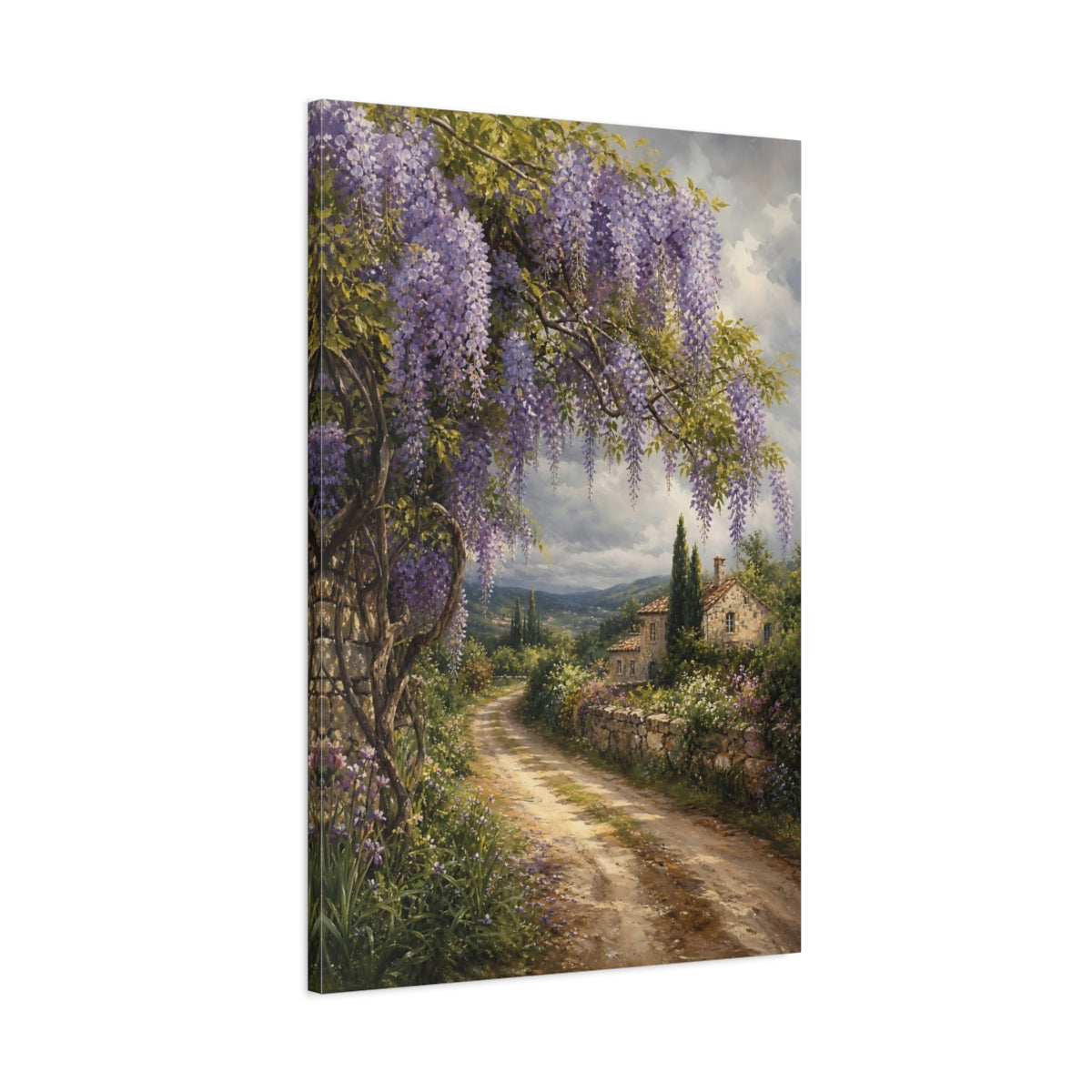 Main Mockup. Nature Wisteria Purple Wisteria shown as stretched canvas wall art