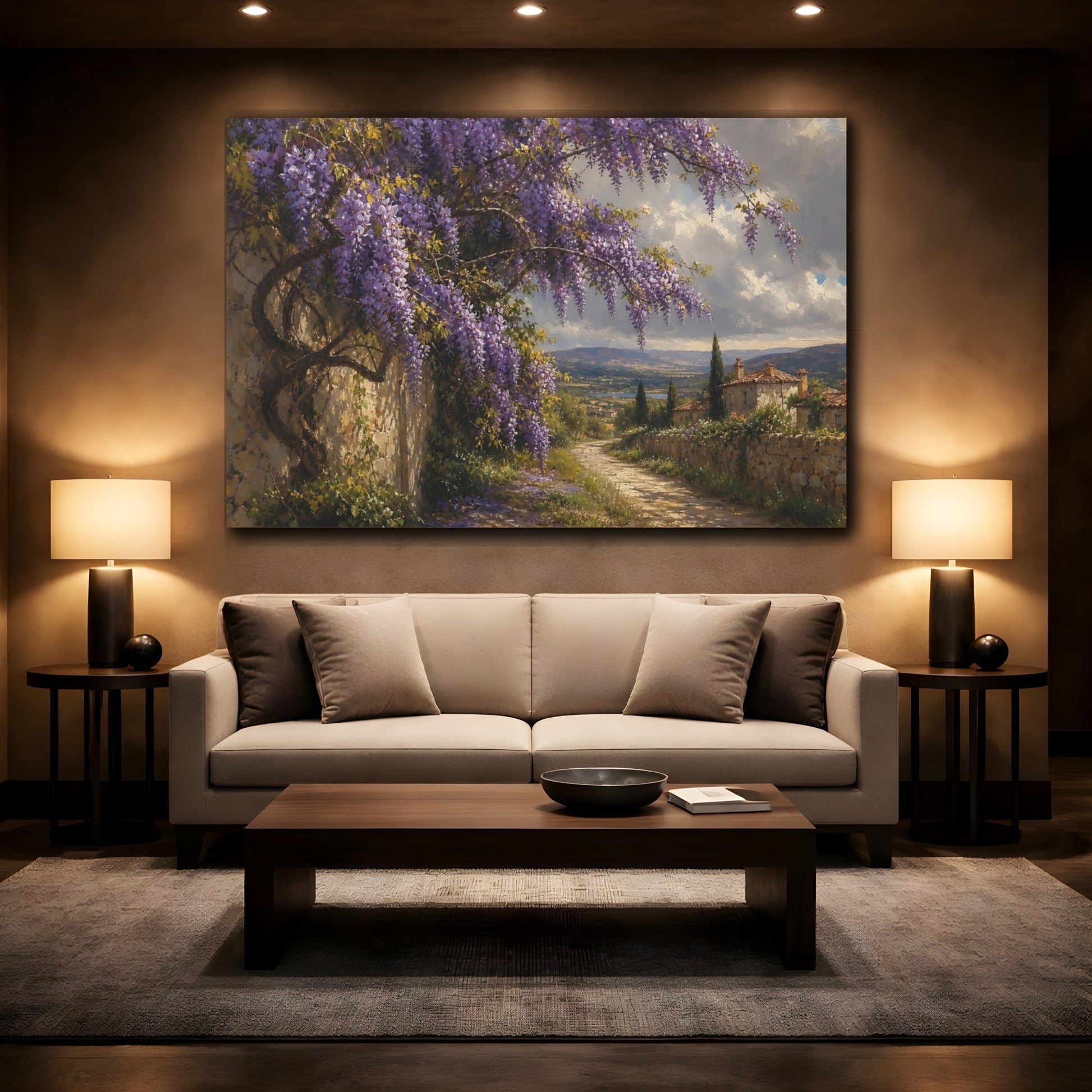 Mockup 2. Nature Wisteria Purple Wisteria shown as stretched canvas wall art