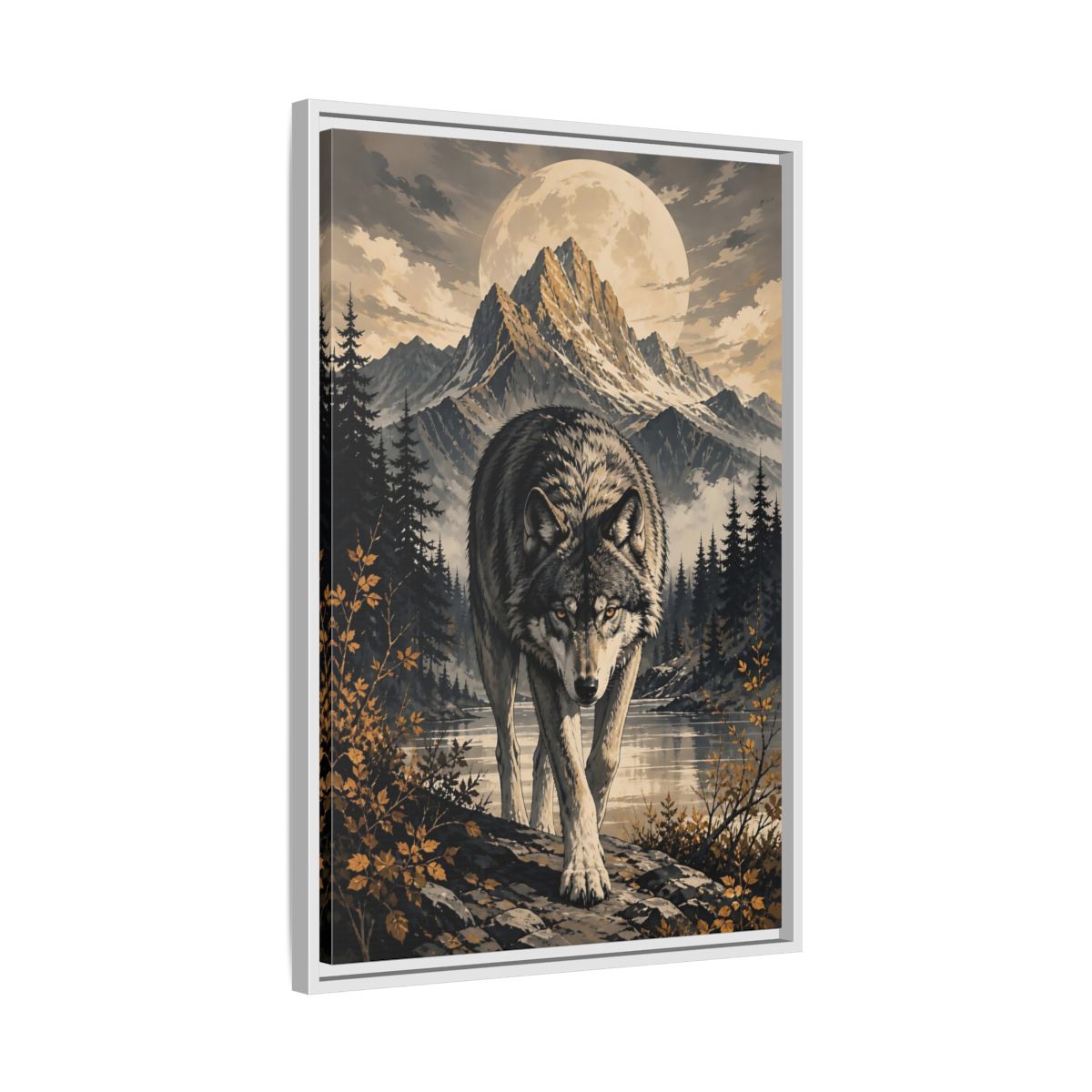 Nature Wolf Gray Art Framed Canvas Wall Print Framed Canvas Wall Art shown as canvas wall art