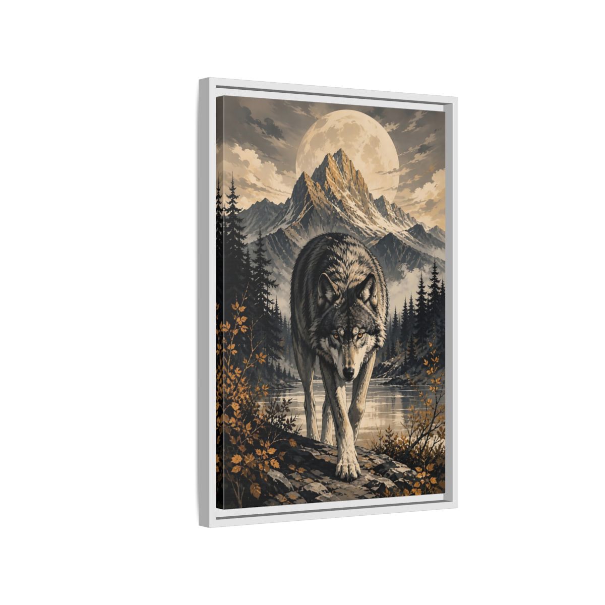 Nature Wolf Gray Art Framed Canvas Wall Print Framed Canvas Wall Art shown as canvas wall art