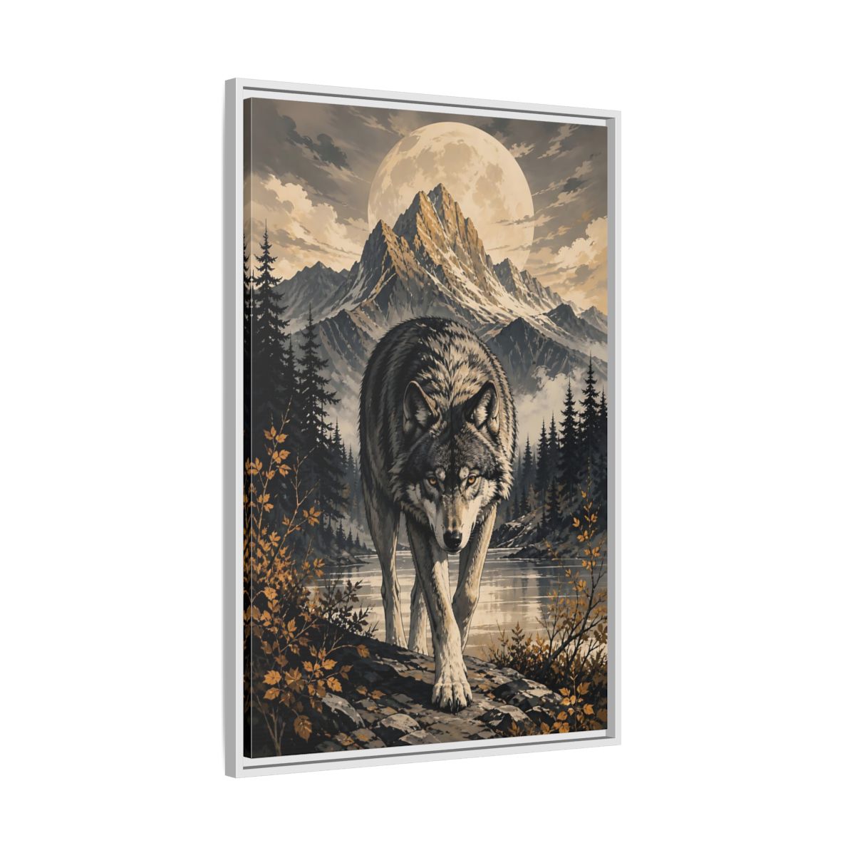 Nature Wolf Gray Art Framed Canvas Wall Print Framed Canvas Wall Art shown as canvas wall art