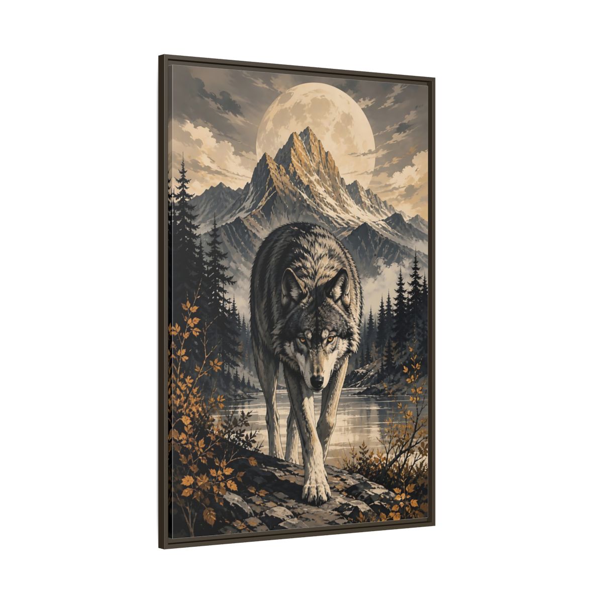 Nature Wolf Gray Art Framed Canvas Wall Print Framed Canvas Wall Art shown as canvas wall art
