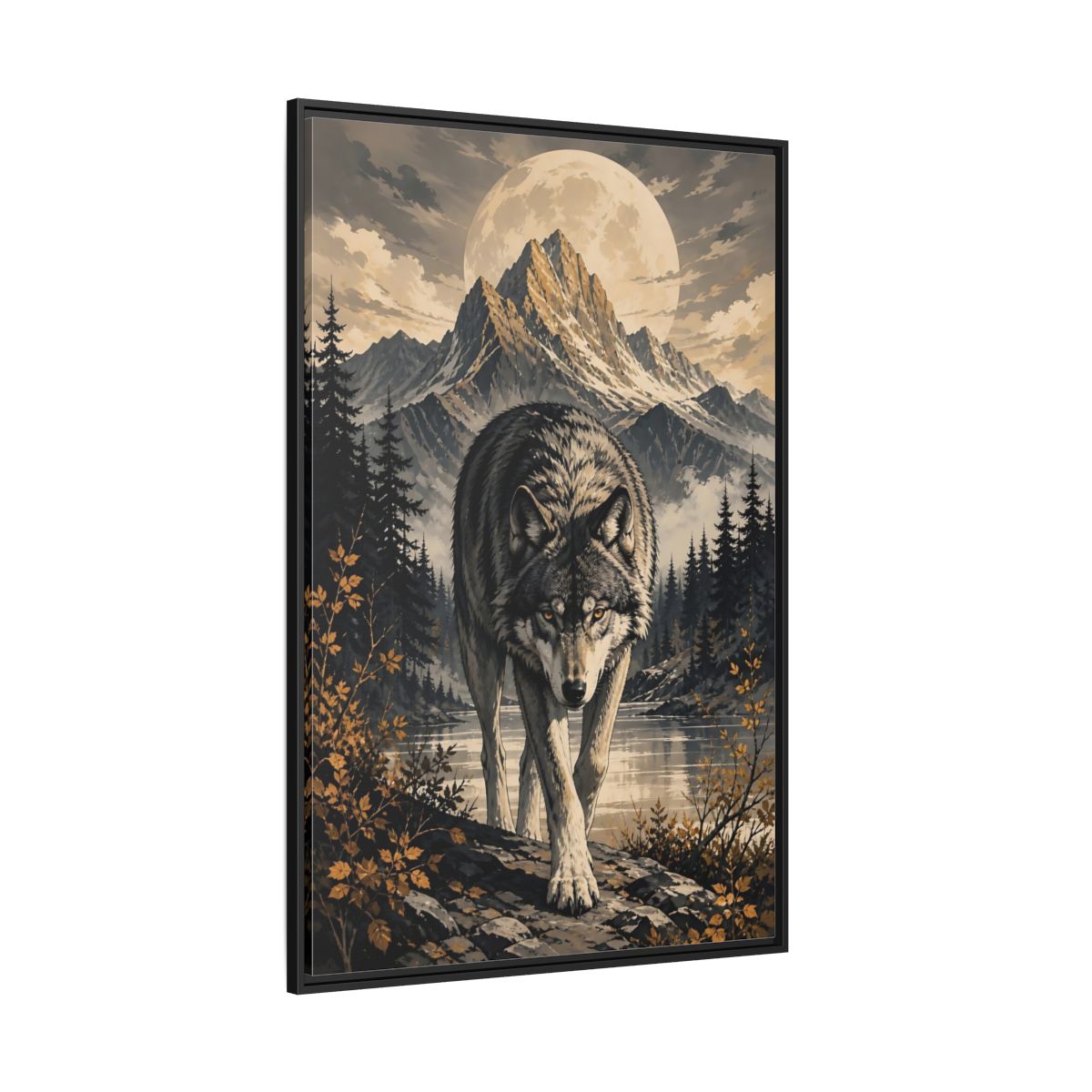Nature Wolf Gray Art Framed Canvas Wall Print Framed Canvas Wall Art shown as canvas wall art