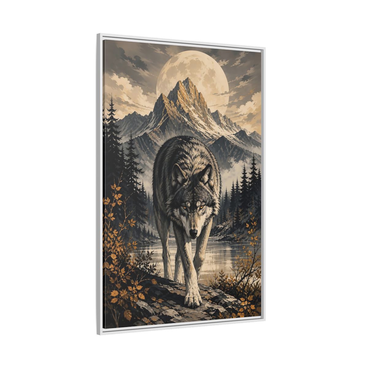 Nature Wolf Gray Art Framed Canvas Wall Print Framed Canvas Wall Art shown as canvas wall art